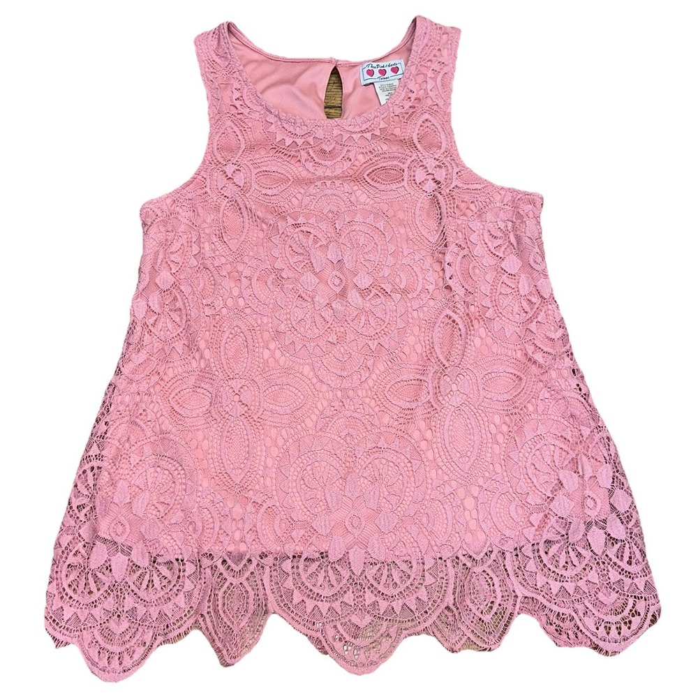 Y2K 90's Three Pink Hearts Mauve Pink Eyelet Lace Top Fairy Romantic Women's XS